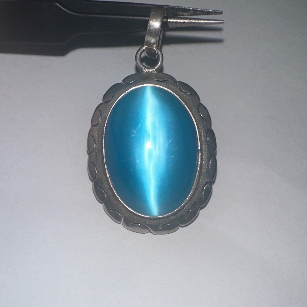 Fiber Optic Cats Eye Silver Pendant